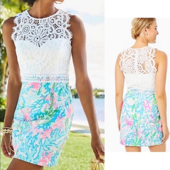 Lilly Pulitzer Dresses & Skirts - Lilly Pulitzer Sharice coral bay lace sheath dress